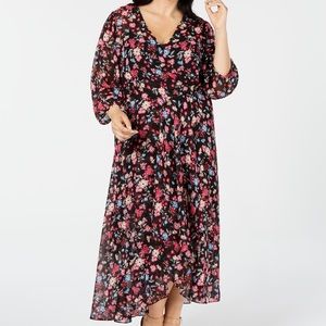 CALVIN KLEIN Womens Black Floral V Neck Maxi Sheath Dress